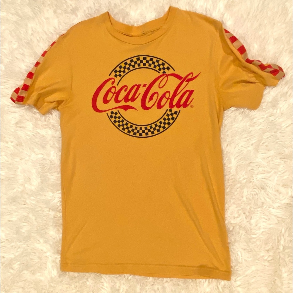 Coca Cola Mens Official Yellow Racing Stripe Retro Casual T-Shirt S